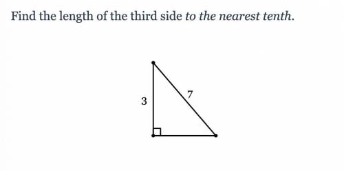 Brainliest n 15 Points

Pythagorean Theorem
Find the length of the third side to the nearest tenth