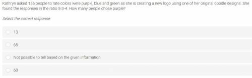 Kathryn asked 156 people to rate colors were purple, blue, and green as she is creating a new logo