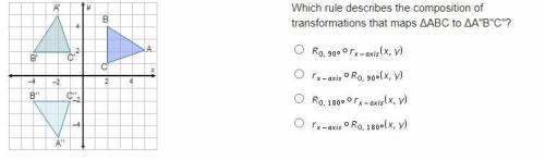 Which rule describes the composition of transformations that maps ΔABC to ΔABC?

90 degree rota