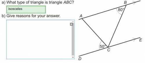 What type of triangle is triangle ABC?
Give your reasons for your
