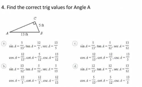Find the correct trig values for angle A