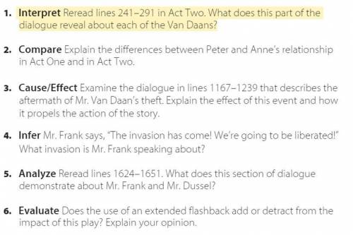 Collections student book- The Diary Of Anne Frank Act two- Analyzing the text questions