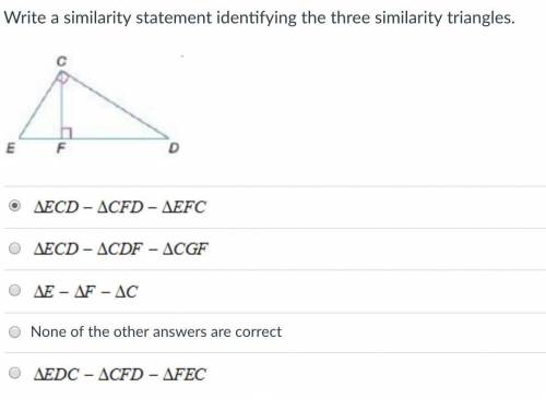 Write a similarity statement identifying the three similarity triangles.