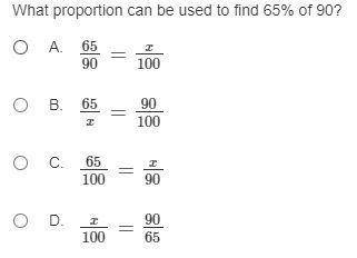 What proportion can be used to find 65% of 90?