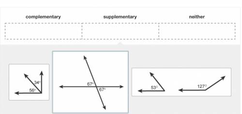 Classify each pair of labeled angles as complementary, supplementary, or neither.

Drag and drop t