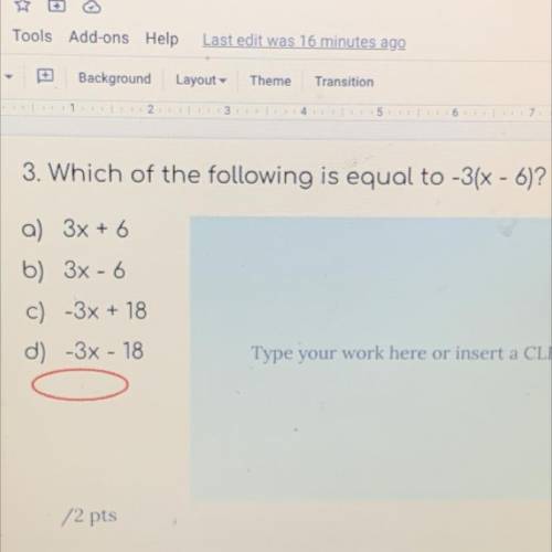 What answer is equal to -3(x-6)?