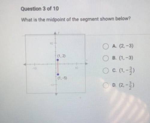 Plz help asap
What is the midpoint of the segment shown below?