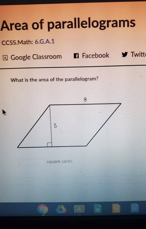 What is the area of the parallelogram? 8 5 square units
