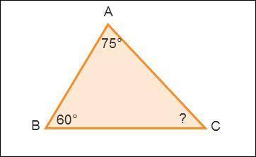 What is the measure of the third angle in triangle ABC?

The measure of the third angle is ___°.