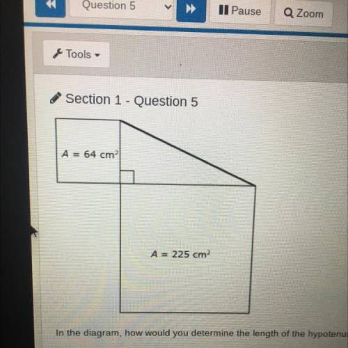 In the diagram how would you determine the length of the hypotenuse using the Pythagorean Theorem