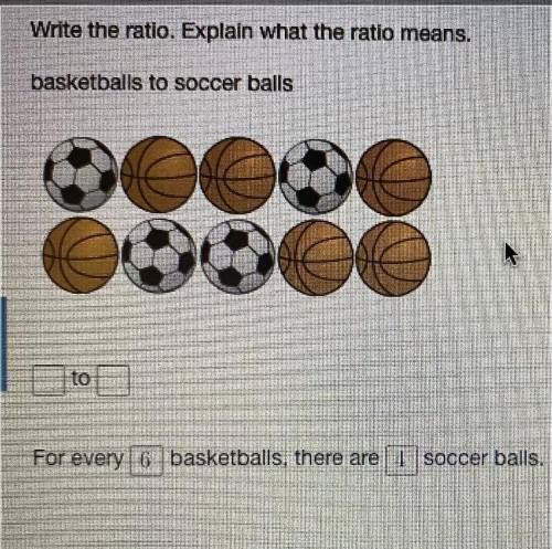 Write the ratio. Explain what the ratio means. basketball to soccer balls.

Please answer if you k