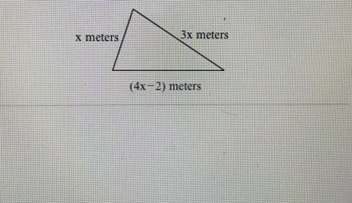 The perimeter of the triangle shown to the right is 338 meters. Find the length to each side