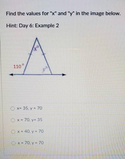 Find the values for x and y in the image below