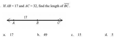 If AB = 17 and AC = 32, find the length of BC.