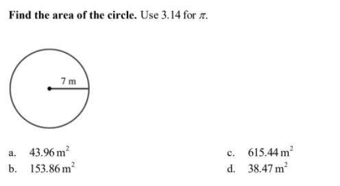 Find the area of the circle. Use 3.14 for pi