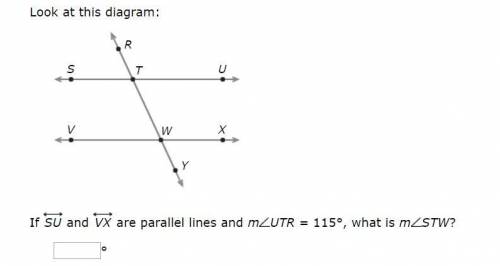 If SU and VX are parallel lines and mUTR = 115°, what is mSTW?