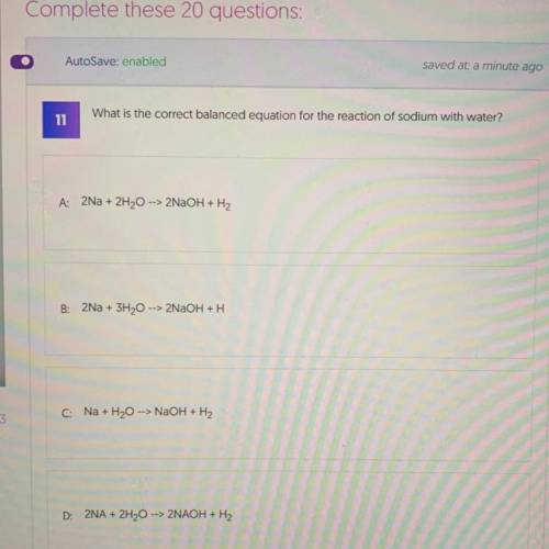 What is the correct balanced equation for the reaction of sodium with water?
