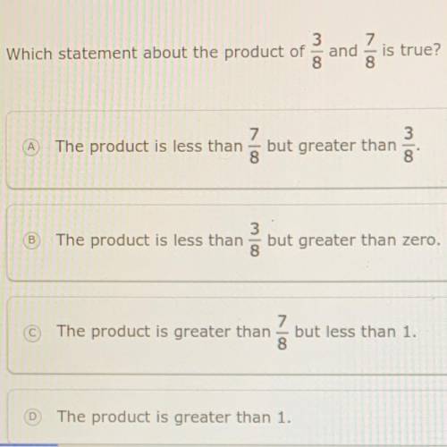 What is the product of 3/8 and 7/8