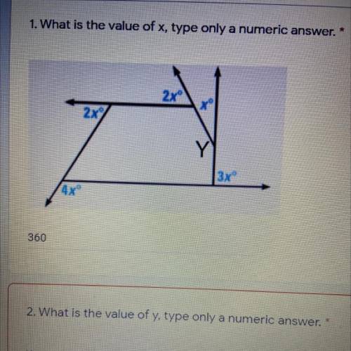 1. What is the value of x, type only a numeric answer.
2x
2x
3x