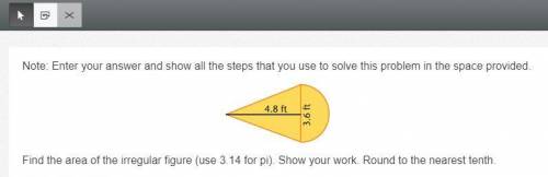Find the area of the irregular figure (use 3.14 for pi). Show your work. Round to the nearest tenth