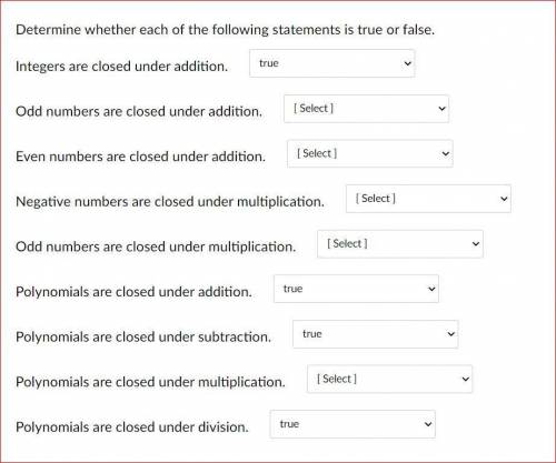 Please determine weather each statement is true or false