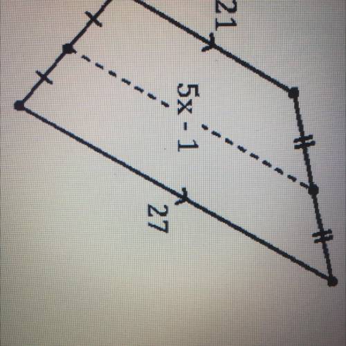 The quadrilateral is a trapezoid. What is the value of x?
A)48
B)4
C)25
D)5