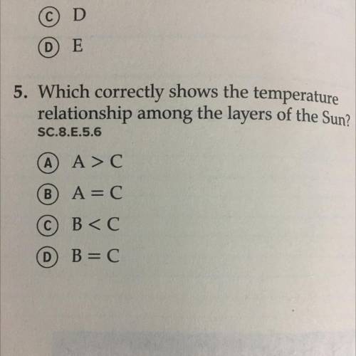 Which correctly shows the temperature relationship among the layers of the Sun?