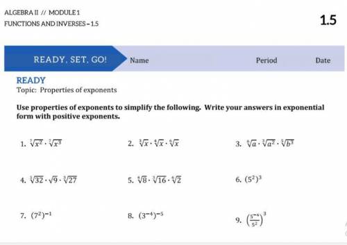 9 questions. answers in exponetial form with positive exponents