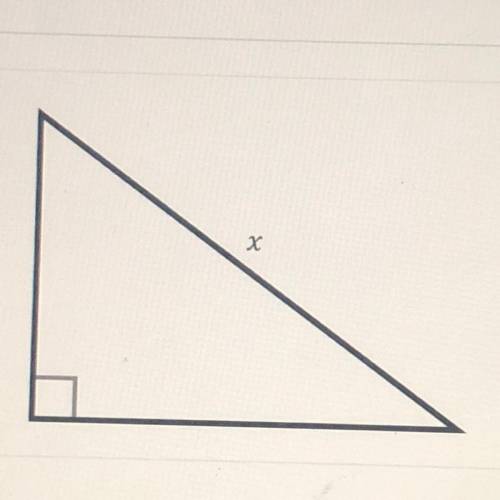 The length of the hypotenuse (x) is an irrational number between 6 and 8. Both legs have measured t
