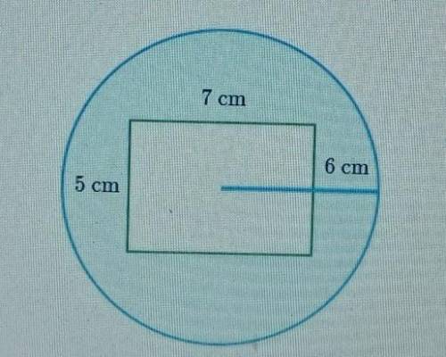 A 7 cm x 5 cm rectangle sits inside a circle with radius of 6 cm. What is the area of the shaded re
