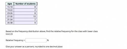 Based on the frequency distribution above, find the relative frequency for the class with lower cla