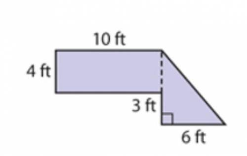 What is the area of the composite shape below?

A. 40ft sq
B. 49ft sq
C. 9ft sq
D. 61ft sq