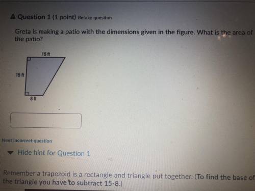 Help me please

Guerra is making a patio with the dimensions given in the figure. What is the tota
