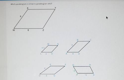 Select the correct image. Which parallelogram is similar to parallelogram VXYZ?