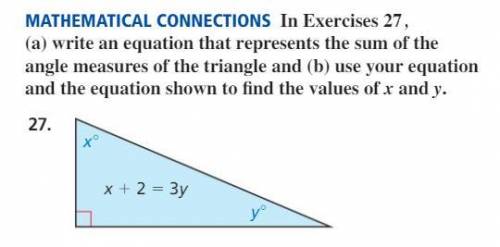 In exercise 27, (a) write an equation that represents the sum of the angle measures of the triangle