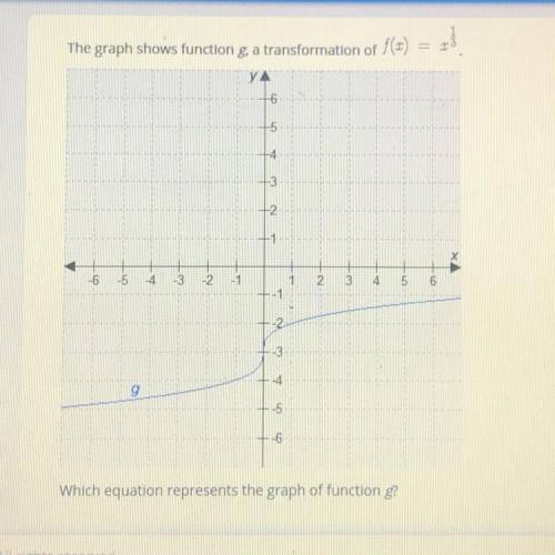 Select the correct answer. the graph shows function g, a transformation of f(x) = x^1/3