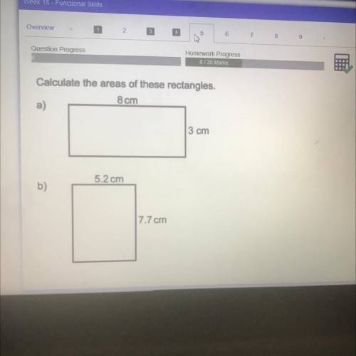 Calculate the areas of these rectangles,
Bem
a)
8 cm
5.2 cm
b)
77 cm