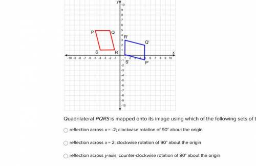 50 POINTS

Quadrilateral PQRS is mapped onto its image using which of the following sets of transf