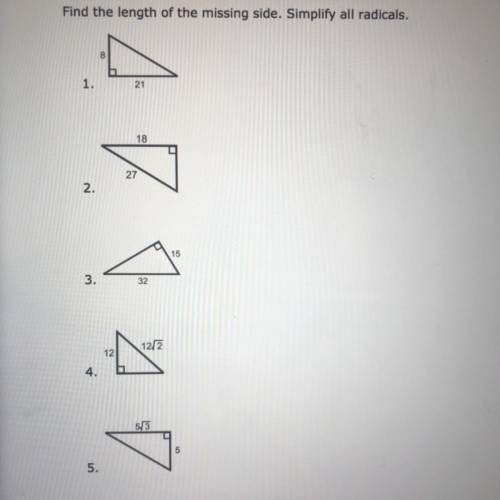 PLEASE HELP ME ?!? ASAP
Find the length of the missing side. Simplify all radicals.