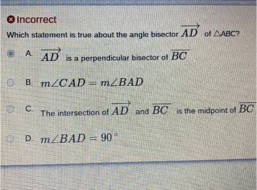 Which statement is true about the angle bisector AD of ABC?