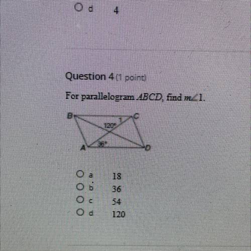 For parallelogram ABCD, find m<1