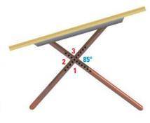 The legs of the drafting table form vertical angles. Find the measures of ∠1, ∠2 and ∠3.