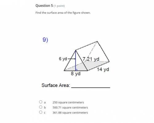 Help pleaseee U-U

thank you will mark if right
the surface area of a triangle!
also can y