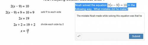 Noah solved the equation In the following way. What mistake did he make?