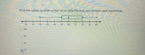 Find the upper quartile of the set of data this box-and-whisker plot represents.

A. 20
B. 15
C. 1