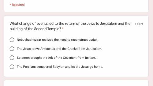 Hi, pls help again.

What change of events led to the return of the Jews to Jerusalem and the buil
