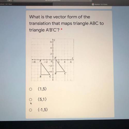 What is the vector form of the
translation that maps triangle ABC to
triangle A'B'C'?
*