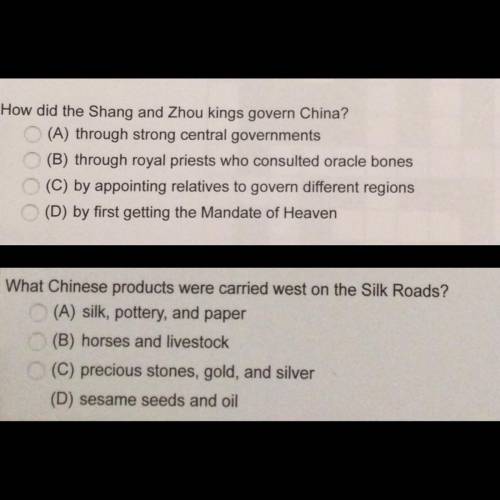 Ancient China ( please help with both questions )
