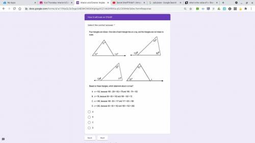 Based on the triangles, Which statement about x is true?