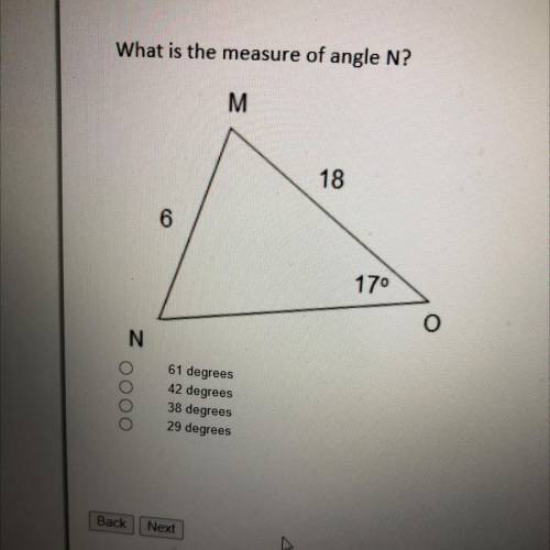 What is the measure of angle N?